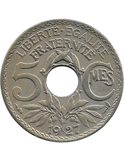 FRANCE 5 CENTIMES LINDAUER 1927 TTB