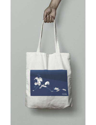 Tote bag ou sac "rugby féminin en bleu"