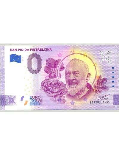 ITALIE 2020-1 SAN PIO DA PIETRECILNA BILLET SOUVENIR 0 EURO TOURISTIQUE NEUF