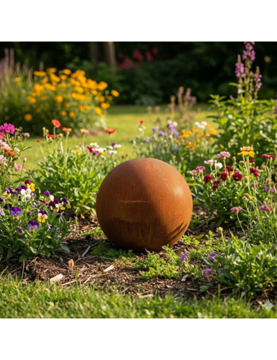 Sphère acier décorative rouille 20cm