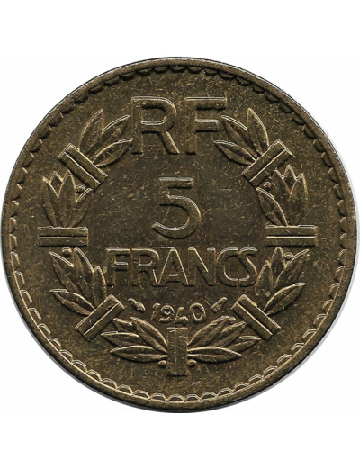 FRANCE 5 FRANCS LAVRILLIER Bronze-Alu 1940 TTB+