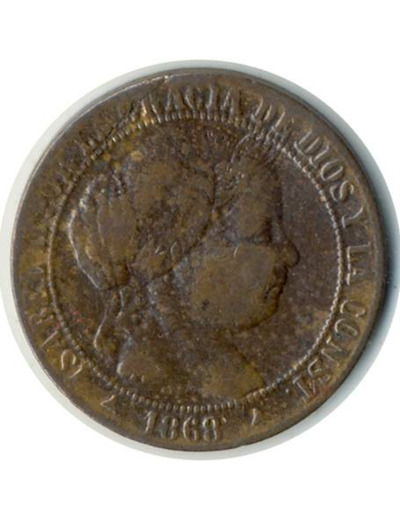 ESPAGNE 1 CENTIMO 1868 SEGOVIA (3 pointes) ISABEL II TTB (W633.4)