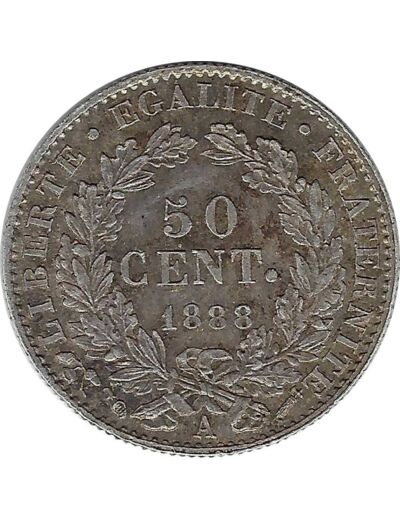 FRANCE 50 CENTIMES CERES 1888 A (Paris) TTB+