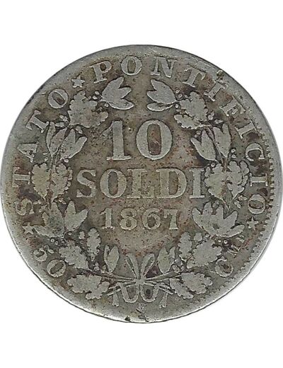 VATICAN 10 SOLDI 1867 R XXII TB+