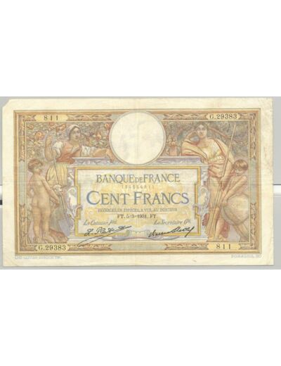 FRANCE 100 FRANCS MERSON SANS LOM SERIE G.29383 5-3-1931 TTB