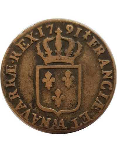 LOUIS XVI (1774-1792) 1 SOL 1791 AA (Metz) 2ème semestre TB+