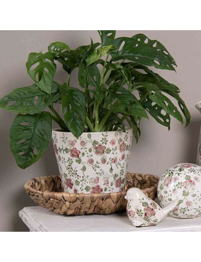 Pot de fleurs rose beige céramique 19x19x18cm