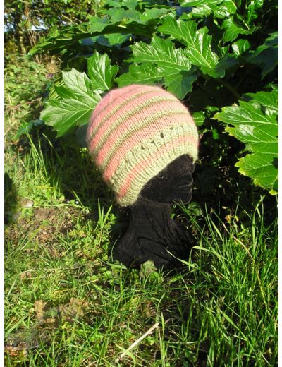 Bonnet Cachemire rose & vert tricoté