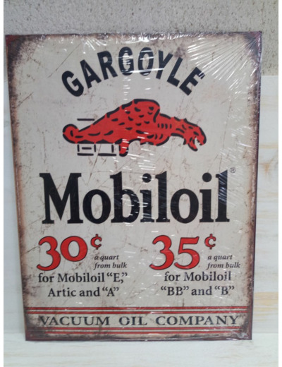 Plaque métal - Cargoyle Mobiloil - 40 x 31.5 cm - Décoration vintage.