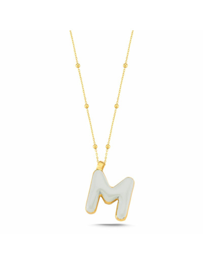 Collier initiale M - Say my Name Blanc Néon