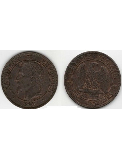 FRANCE 2 CENTIMES NAPOLEON III 1862 A TTB