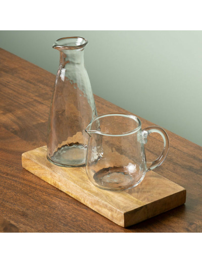 Ensemble huile vinaigre sur plateau bois manguier 19x11x22cm