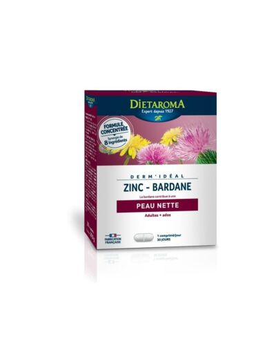 Dermidéal-Zinc et Bardane-Peau nette-30 comprimés-Dietaroma