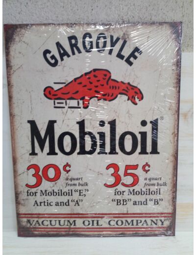 Plaque métal - Cargoyle Mobiloil - 40 x 31.5 cm - Décoration vintage.