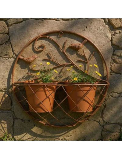 Jardinière Murale Circulaire en Métal Rouille 33x13x33cm
