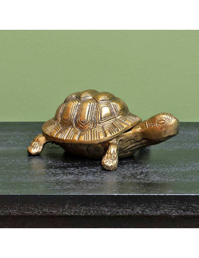 Boîte tortue aluminium doré 12x16x21cm
