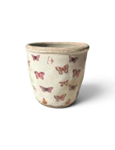 Pot de fleurs céramique beige rose 13x12x12cm
