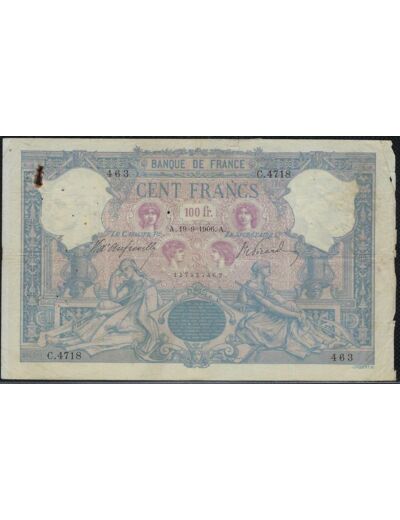 FRANCE 100 FRANCS BLEU ET ROSE 19-9-1906 C.4718 TB