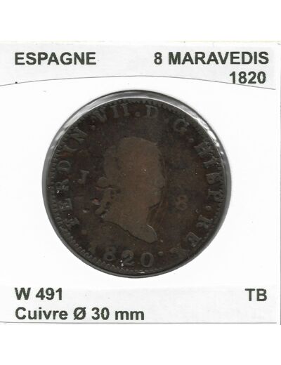 ESPAGNE 8 MARAVEDIS 1820 TB