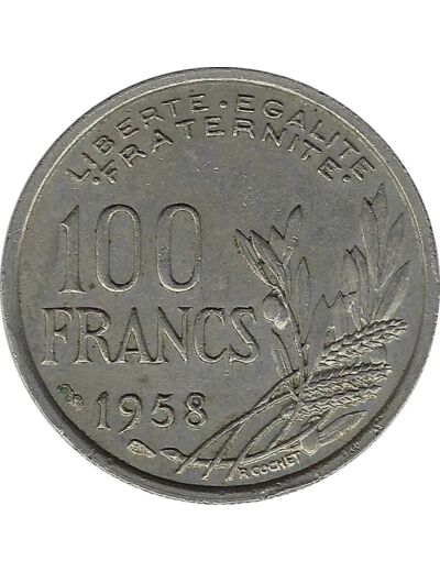 FRANCE 100 FRANCS COCHET 1958 TTB- coup sur tranche