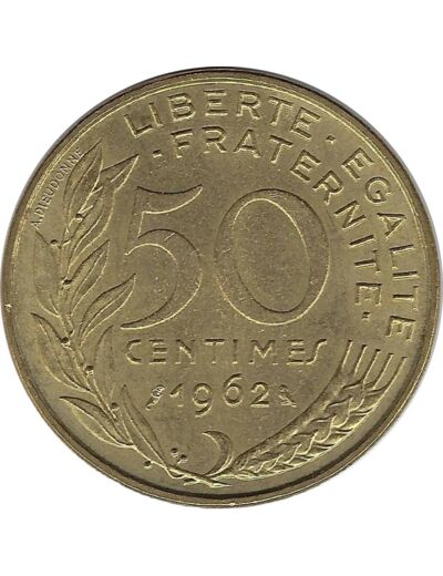 FRANCE 50 CENTIMES LAGRIFFOUL 1962 3 plis TTB+