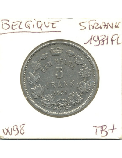 BELGIQUE 5 FRANCS (1 BELGA ) 1931 FL TTB-