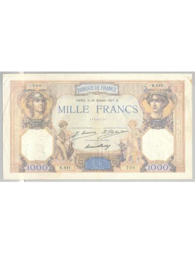 FRANCE 1000 FRANCS CERES ET MERCURE SERIE K.641 26 octobre 1927 TB+