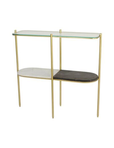 Console PARIS or verre marbre blanc noir 95x33x92cm