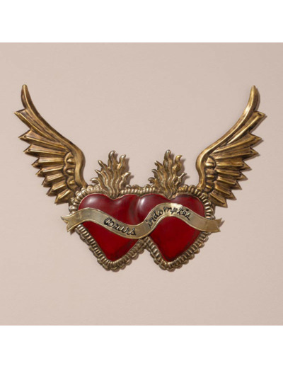 Double Ex-voto Cœurs Indomptés Ailés en Métal 30x23cm