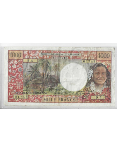 TAHITI PAPEETE 1000 FRANCS ND 1983 Serie F 5 TTB