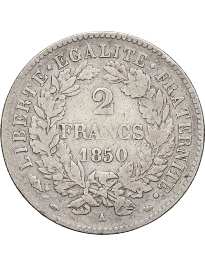FRANCE 2 FRANCS CERES 1850 A (Paris) TB (G522)