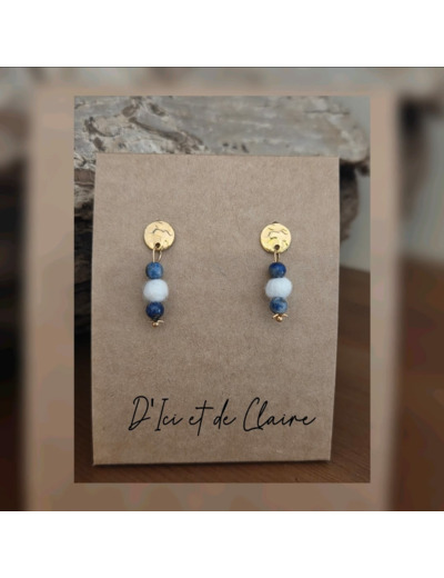 Boucles d'oreilles puces martelées en lapis-lazuli et cachemire de Touraine
