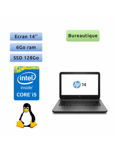 HP 14-r204nf - Linux - i5 6Go 128Go SSD - 14 - Webcam - Ordinateur Portable PC