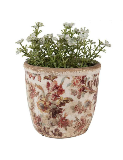 Pot de fleurs rose céramique beige 11x11x11cm