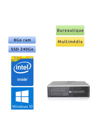 HP 8000 Elite SFF - Windows 10 - 2.7Ghz 8Go 240Go SSD - Port Serie - PC Tour Bureautique Ordinateur