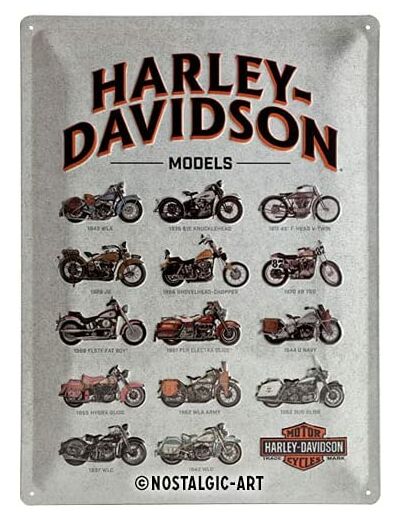 Plaque métal - Models Harley Davidson 40x30 cm - Nostalgic Art.