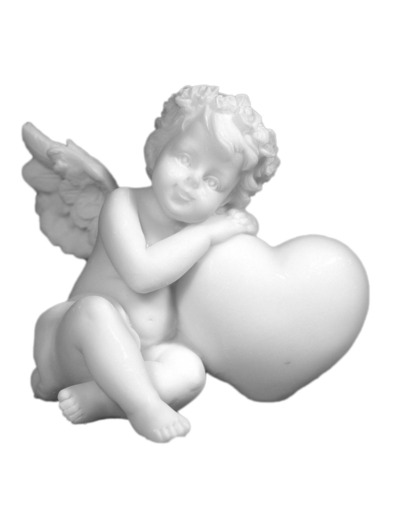 Ange endormi sur coeur Droit - Statue en albâtre 6cm -  Blanc