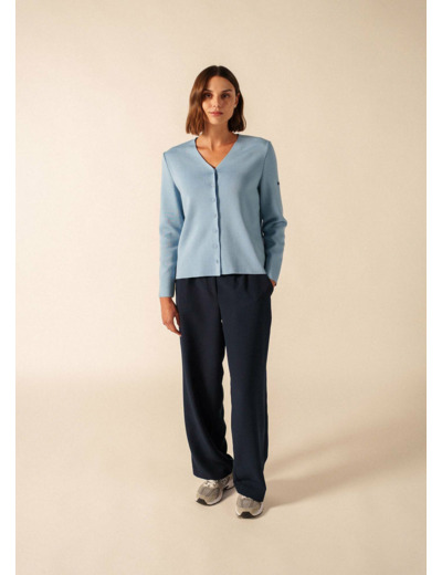 Gilet col V Brévands boutonné en maille de laine fine