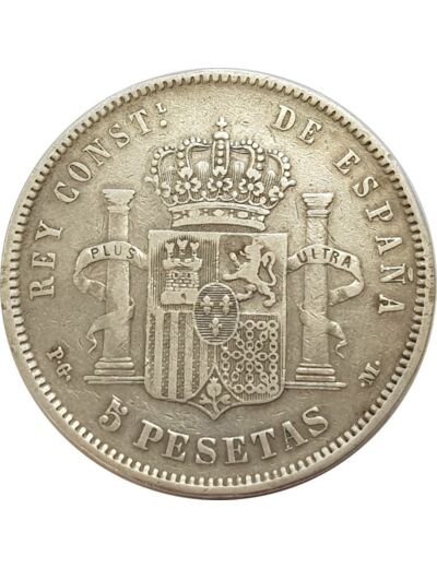 ESPAGNE 5 PESETAS 1892 (92) PGM ALFONSO XIII TTB- (W700)