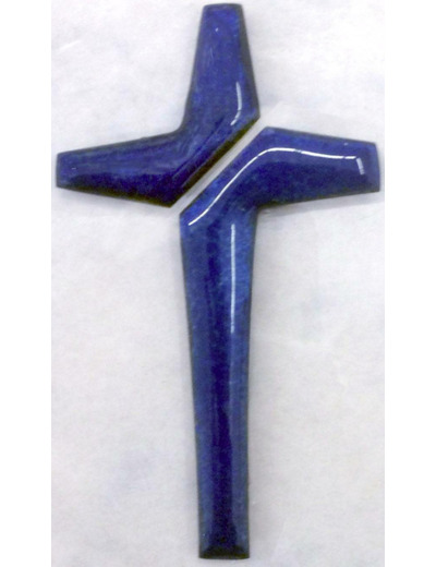 Croix en 2 parties Bleu Plexi, or, et support 13,2X8,2cm - EMAUX DU L