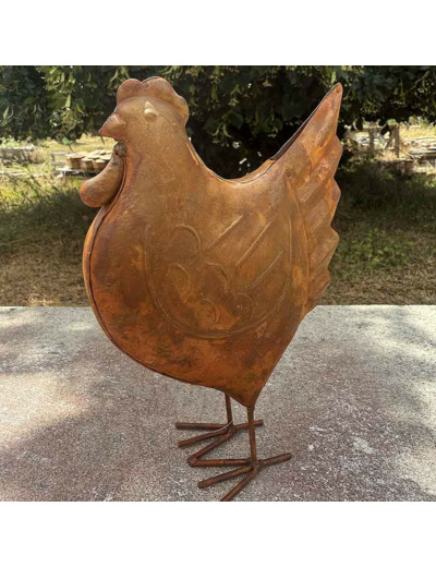 Statuette poule fer rouille 14x7x20cm