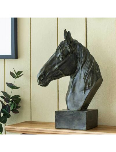 Tête de cheval noire polyrésine 33x15x40cm