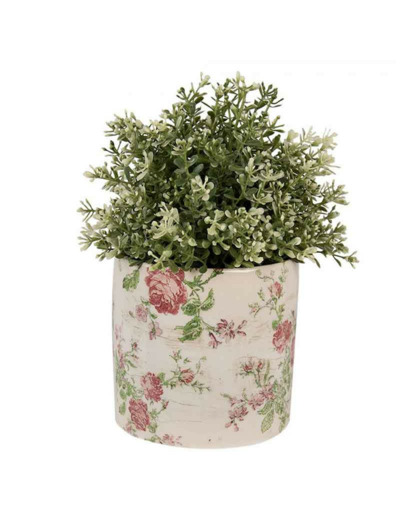 Pot motif florale rose céramique beigne 14x14x13cm