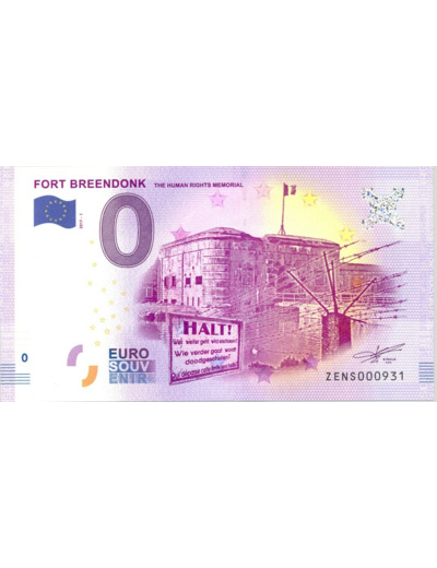 BELGIQUE 2017-1  FORT BREENDONK BILLET SOUVENIR 0 EURO TOURISTIQUE NEUF