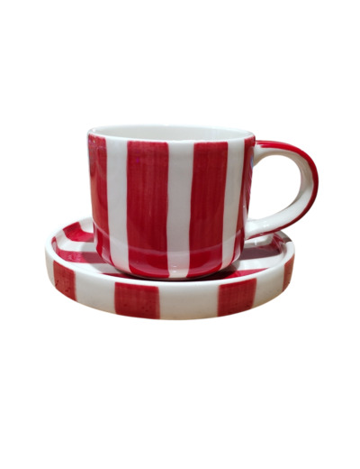 Tasse + soucoupe rouge et blanc