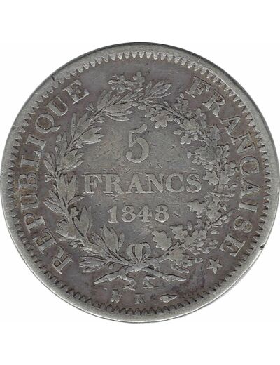 FRANCE 5 FRANCS HERCULE DUPRE 1848 K TB+ N2