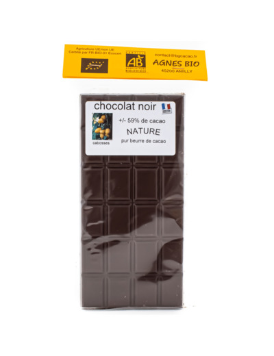 Chocolat noir +/-59% Cacao Bio 100g