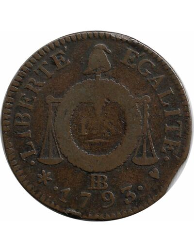 LOUIS XVI (1774-1793) 1 SOL AUX BALANCES 1793 BB (STRASBOURG) TB