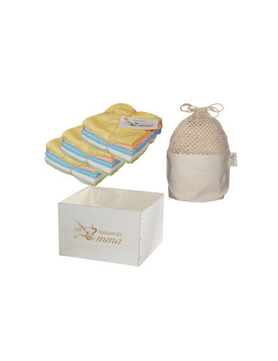 Kit Eco Net: 15 débarbouillettes lavables en Bambou couleur + filet + boite de rangement