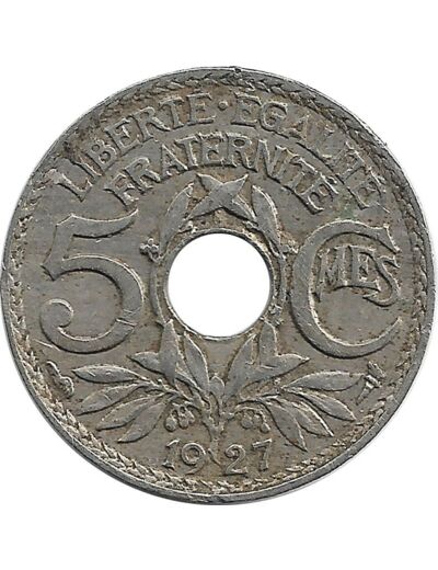 FRANCE 5 CENTIMES LINDAUER 1927 TB+